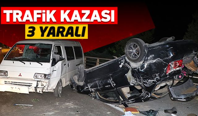 Karşı şeride uçarak, kamyonete çarpan otomobil takla attı