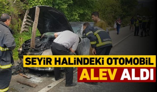 Karabükte seyir halindeki bir otomobil alev aldı