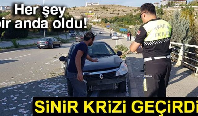 Sürücünün direksiyon hakimiyetini kaybetmesi sonucu meydana gelen trafik kazasında sürücü sinir krizi geçirdi