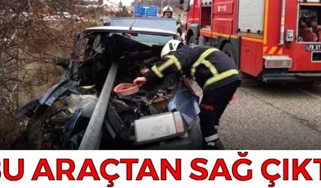 Karabükün Safranbolu ilçesinde meydana gelen trafik kazasında, bariyerlere saplanan otomobilin sürücüsü kazayı hafif yaralı olarak atlattı