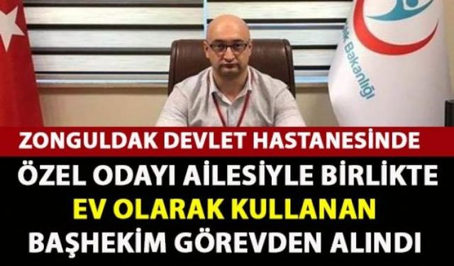 Zonguldak'ta, satın aldığı evdeki tadilat nedeniyle eşi ve 2 çocuğuyla birlikte Devrek Devlet Hastanesi'ndeki özel odada kaldığı iddiasıyla hakkında soruşturma başlatılan Başhekim Dr