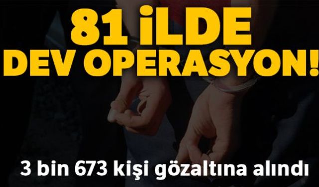 81 ilde 58 bin 528 personel ve 235 dedektör köpeğin katılımıyla eş zamanlı düzenlenen "Türkiye Güven Huzur" uygulamasında adam öldürme, cinsel istismar, çocuk istismarı ve terör örgütlerine üye olmak gibi çeşitli suçlardan aranan 3 bin 673 şahıs gözaltına