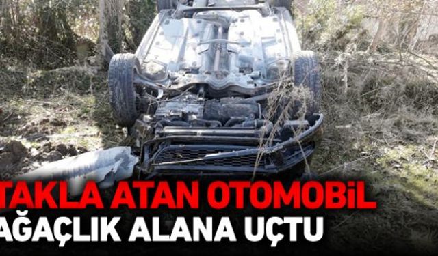 Sürücüsünün direksiyon hakimiyetini kaybettiği otomobil takla atarak ağaçlık alana uçtu