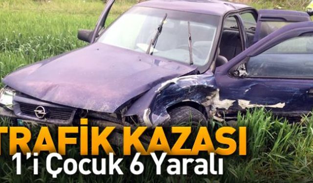 Çarpışan iki otomobilden biri boş araziye uçtu