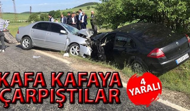 Hatalı sollama nedeniyle iki otomobilin kafa kafaya çarpışması sonucu 4 kişi yaralandı