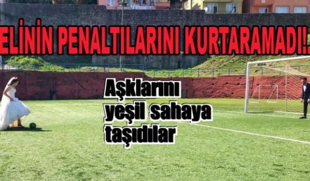 Zonguldak'ın Ereğli İlçesinde amatör küme takımlarından Bayatspor'da forma giyen Fırat Çınar, düğün törenin ardından eşi Jale Çınar'ı Beyçayırı sahasına getirdi