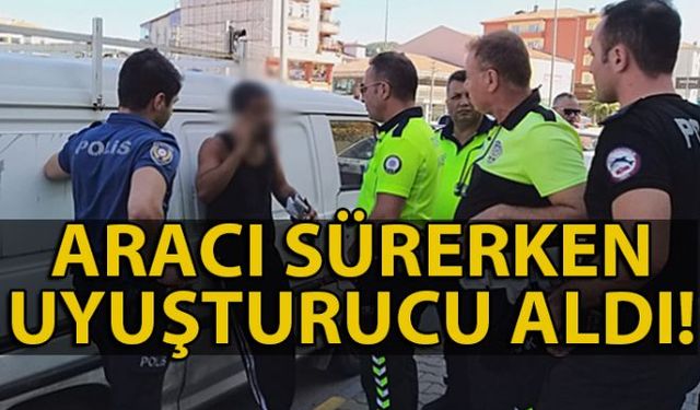 Zonguldakın Ereğli ilçesinde uçucu madde kullandığı iddia edilen sürücü polis ekipleri tarafından durduruldu