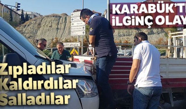 Önünde duran kamyonete çarpan başka bir kamyonet sıkışınca devreye hemen vatandaşlar girdi