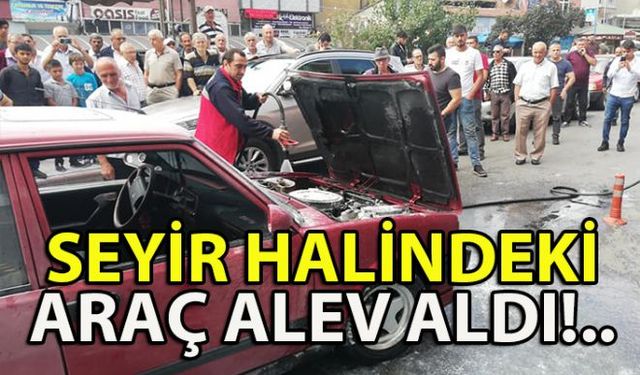 Zonguldakın Alaplı ilçesinde hareket halinde seyreden araç aniden alevler içinde kaldı