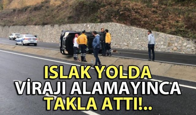 Zonguldak-Ereğli Karayolunda virajı alamayan hafif ticari kamyonet takla attı