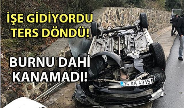 Zonguldakın Alaplı İlçesinde, takla atan otomobilin sürücüsü kazadan yara almadan kurtuldu