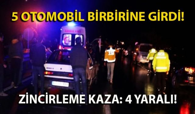 Zonguldakın Ereğli ilçesinde hafifi ticari kamyonetin fren yapmasıyla meydana gelen trafik kazasında 5 otomobil birbirine girdi