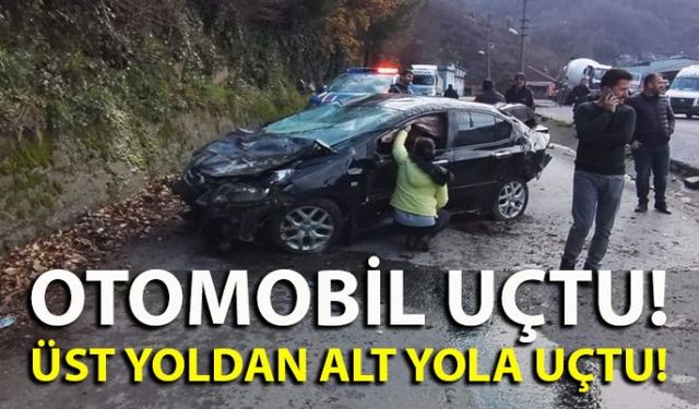 Zonguldakın Kilimli İlcesine bağlı Gelik Beldesinde meydana gelen kazada, sürücüsünün kontrolünden çıkan otomobil 100 metre yükseklikten alt yola uçtu