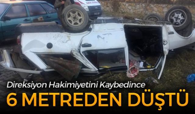 Sürücüsünün kontrolünü kaybettiği otomobilin 6 metre yükseklikten sitenin bahçesine düşmesi sonucu 1 kişi yaralandı