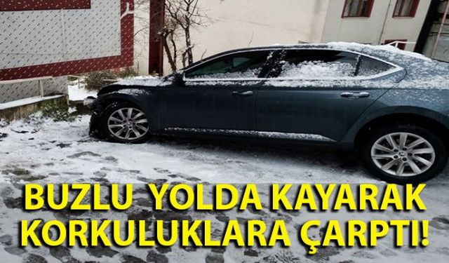 Zonguldakın Ereğli ilçesinde etkili olan kar yağışında kayganlaşan zeminde sürücü direksiyon hakimiyetini kaybetti