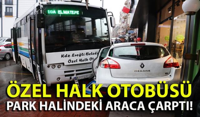 Zonguldak Ereğli'de kontrolden çıkan halk otobüsü, iki otomobile çarparak durabildi