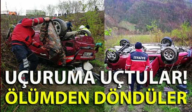 Zonguldak'ta kontrolden çıkan bir otomobil 50 metreden şarampole uçtu