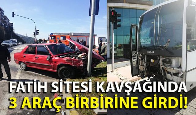 Kozlu, Fatih Sitesi Kavşağında meydana gelen maddi hasarlı trafik kazasında 3 araç birbirine girdi