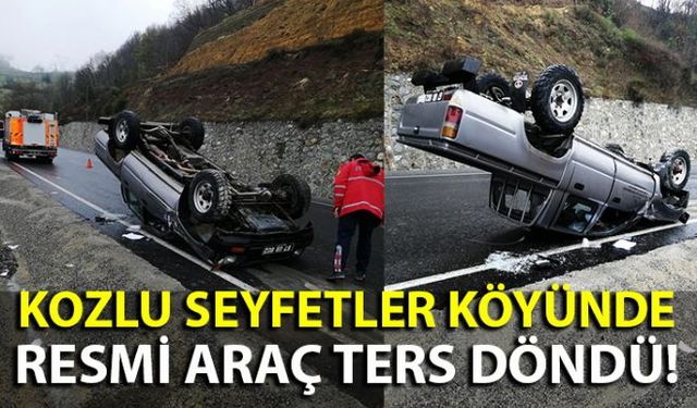 Kozlu ilçesine bağlı Seyfetler köyü yol ayrımında meydana gelen kazada 67 UB 802 plakalı resmi araç ters döndü