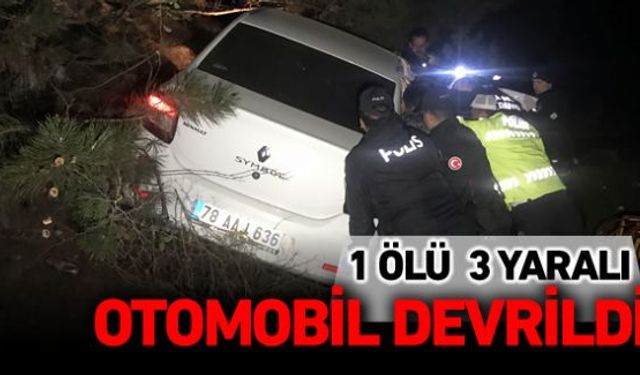 Devrilerek ağaca çarpan otomobildeki 1 kişi ölürken, 3 kişi de yaralandı