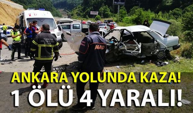 Zonguldak-Ankara karayolunda 2 otomobilin kafa kafaya çarpıştığı kazada 1 kişi hayatını kaybetti, 4 kişi yaralandı