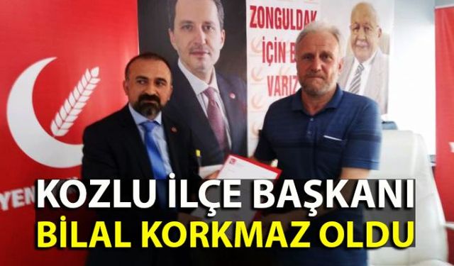 Kozlu İlçe başkanlığına atanan Bilal Korkmaz'a mazbatasını teslim eden Yeniden Refah Partisi İl Başkanı Necdet Sarı Zonguldak'ta ve Türkiye de birinci parti olacaklarını ve Genel Başkanları Fatih Erbakan'ı Başkan yapacaklarını ifade etti