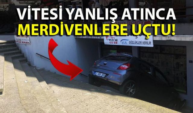 Zonguldakta park halindeki aracını yanlış vitese atan araç sürücüsü merdivende kaldı