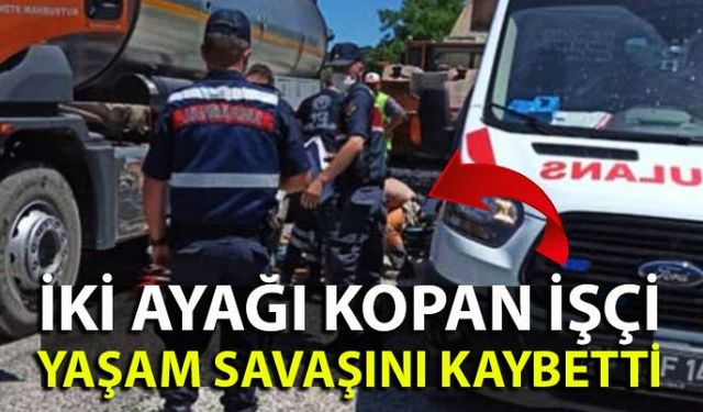 Meydana gelen trafik kazasında yol çalışması yapan zift tankerinin altında kalan işçi, hastanedeki yaşam mücadelesini kaybetti