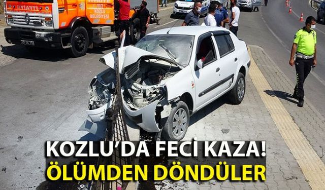 Kozlu ilçesinde bir otomobil korkuluklara saplandı