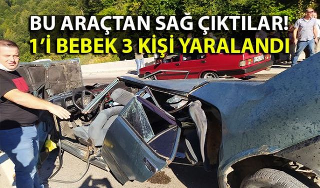 Zonguldak-Ankara Karayolunda meydana gelen feci kazada şans eseri 1i bebek 3 kişi yara almadan kurtuldu