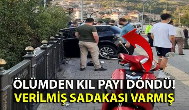 Köprü korkuluklarına takılı kalan otomobil sürücüsü ölümden kıl payı kurtuldu