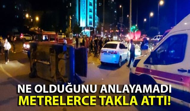 Zonguldak'ın Ereğli ilçesinde iki otomobilin çarpışması sonucu meydana gelen trafik kazasında bir otomobil takla attı