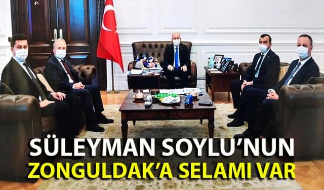 AK Parti Zonguldak Milletvekilleri Ahmet Çolakoğlu ve Hamdi Uçar ile Zonguldak Belediye Başkanı Selim Alan ve Kilimli Belediye Başkanı Kamil Altun, İçişleri Bakanı Süleyman Soyluyu makamımda ziyaret etti