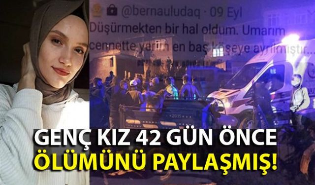 Zonguldakın Alaplı ilçesine bağlı Hallı köyünde dün ağaca asılı olarak bulunan Berna Uludağın 9 Eylülde sosyal medya hesabından adeta ölümünü paylaştığı öğrenildi