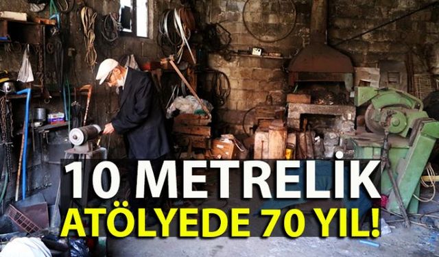 Zonguldak'ın Gökçebey ilçesinde yaşayan İsmail Gider (89), 10 metrekarelik demir doğrama atölyesinde 70 yıldır çalışmaya devam ediyor