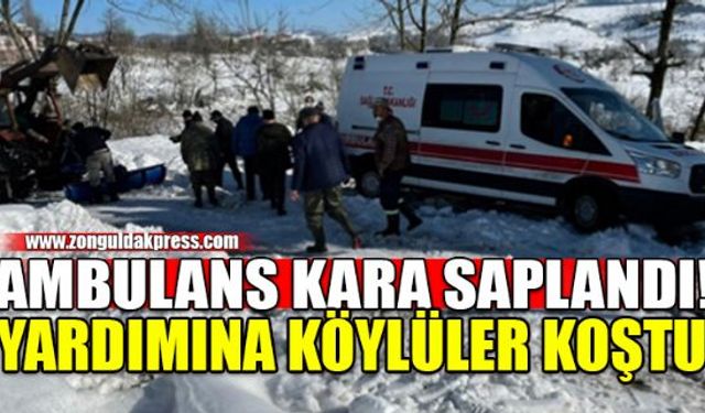 Zonguldakın Ereğli ilçesinde hastayı hastaneye yetiştirmeye çalışan ambulans ekibi kara saplandı