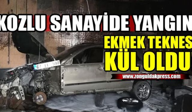 Kozlu sanayi sitesinde Erdal Akkaş'a ait kaportacı dükkanında çıkan yangında 3araç ve işyeri tamamen yandı