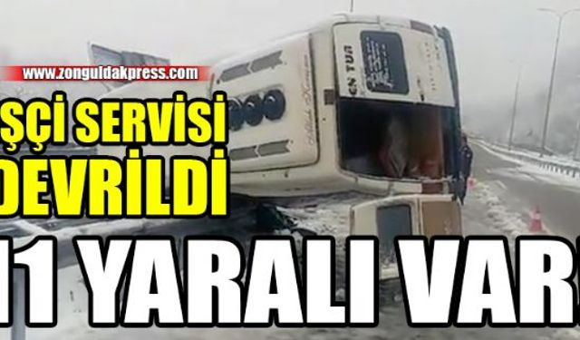 İşçileri taşıyan servis minibüsü devrildi