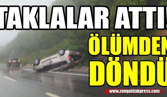 Zonguldak-İstanbul karayolunun Ereğli kesiminde seyir halinde olan otomobil takla attı, kazada 1 kişi yaralandı