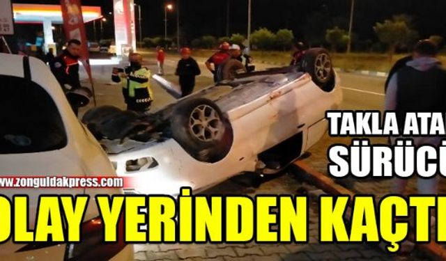 Zonguldakın Ereğli İlçesi'nde sürücüsünün direksiyon hakimiyetini kaybettiği otomobil takla attı