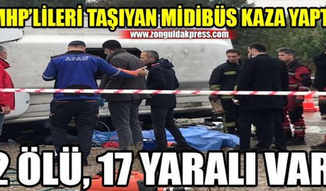 Bartın'dan toplantı için Ankara'ya gitmek üzere hareket eden ve içinde MHP teşkilat mensuplarının bulunduğu midibüs, Esenyurt mevkiinde ıslak yolda kontrolden çıkarak devrildi